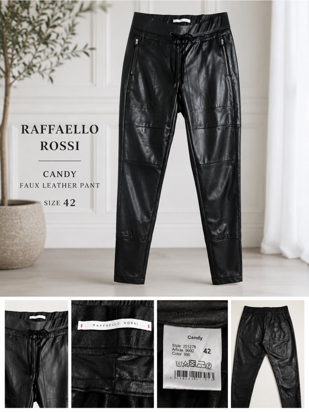 Raffaello Rossi + Candy + Faux Leather + Jogger + Black + EU 42 + US 12 +